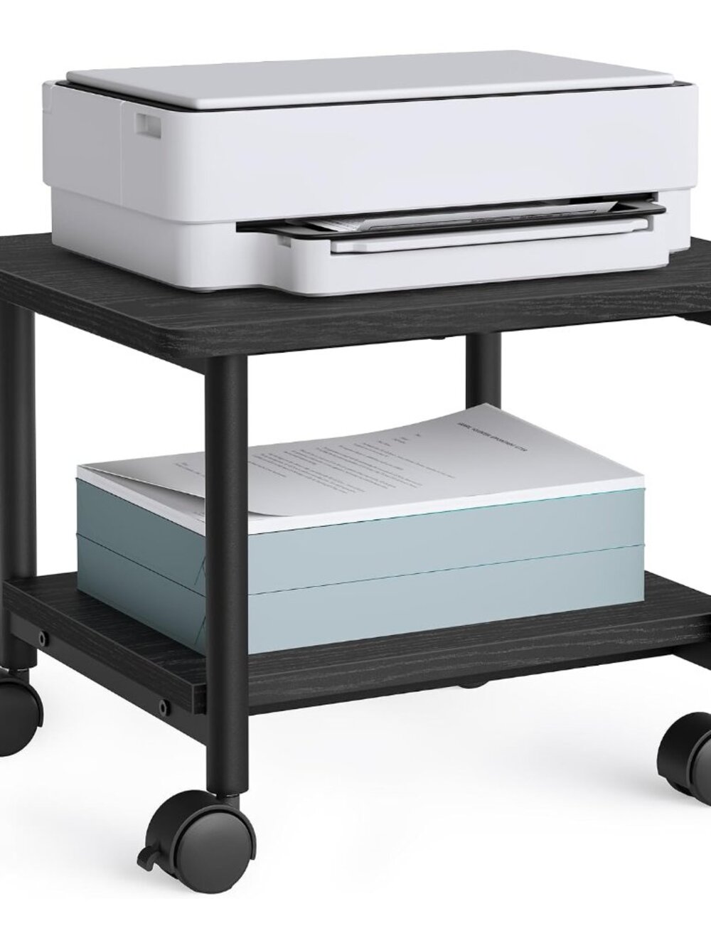 2-Tier Printer Stand with Locking Wheels, Under Desk Printer Table